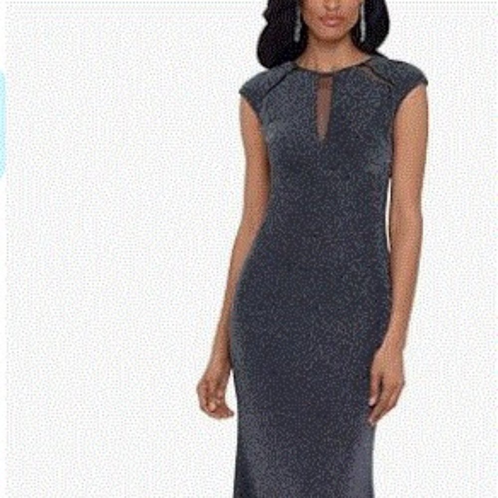 Betsy & Adam Womens Black Glitter Full-Length Evening Empire Size 4